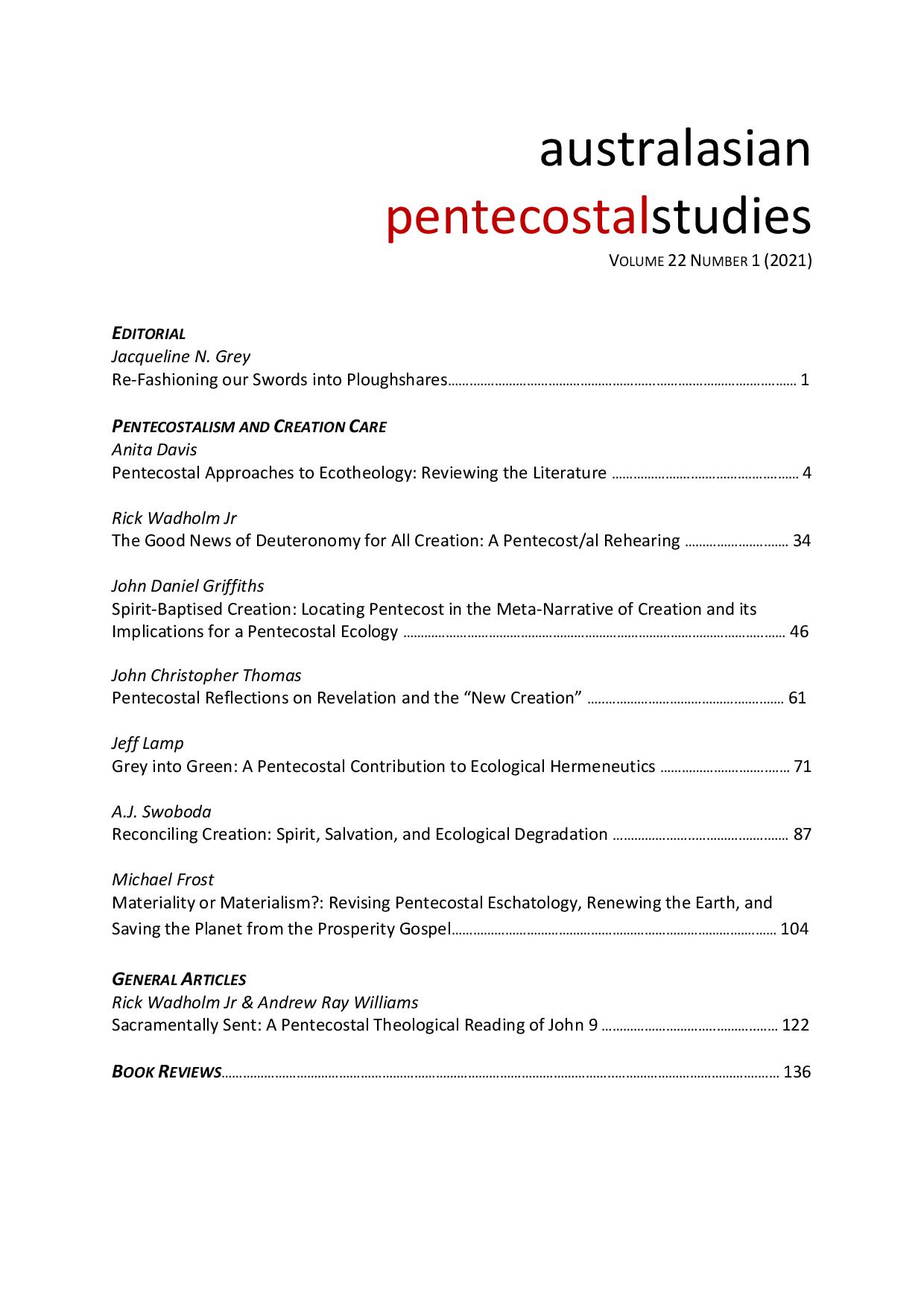 Special Issue: Pentecostals and Creation Care